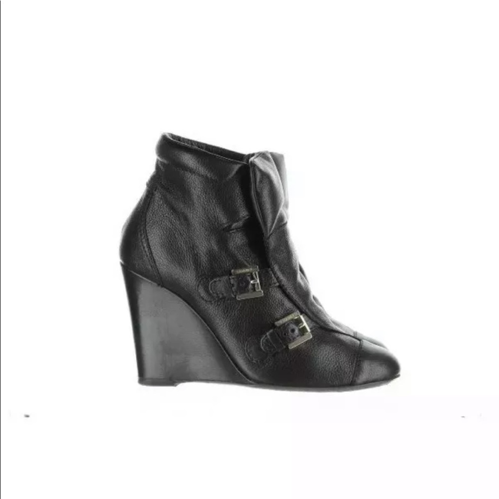 Chanel Black Leather Buckle Booties 37.5